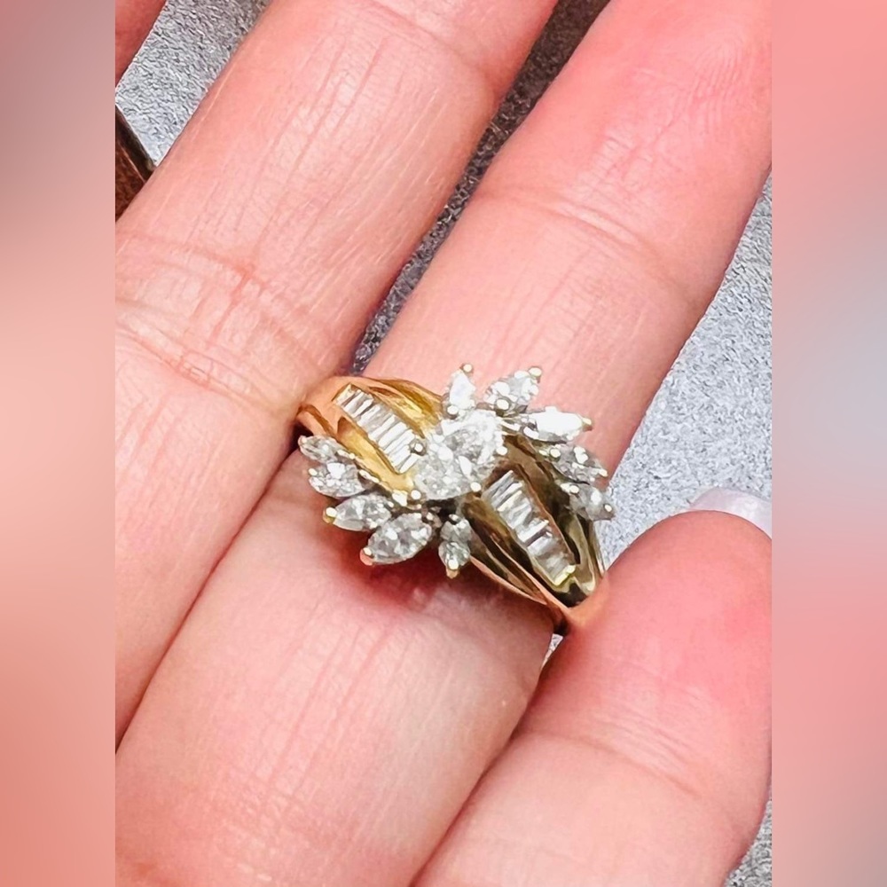 SOLD! Marked 14k real yellow gold & diamonds ring. Size 6.